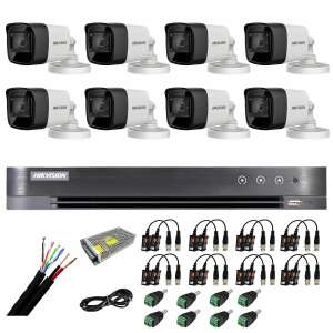 Hikvision 8-channel 4K 8MP DVR security system with 8x 4-in-1 outdoor cameras, 30m IR, cables, power supply, and accessories - Hikvision Security Camera