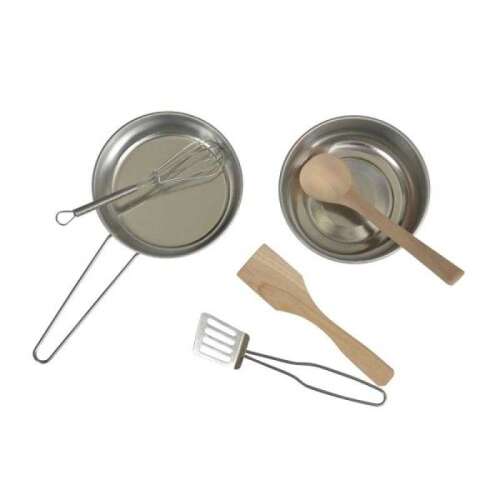 Egmont Toys Pancake Set, 6 pieces, toy kitchen utensils for kids, includes pan, bowl, spatula, whisk, wooden spoon