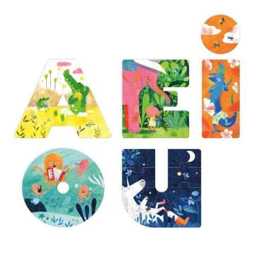Londji AEIOU Vowel Puzzles, 5 puzzles for kids ages 3-6, featuring animals and letters