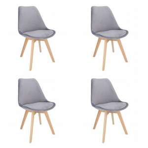 Jumi Dining Chair Set, 4pcs, Velvet, Wood, Grey, 49x60x82 cm