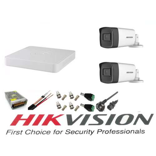 Hikvision 2 camera security system with 4 channel DVR, 5MP resolution, 40m IR, complete accessories, internet