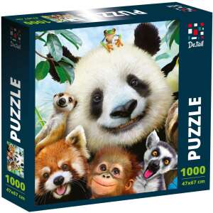 Zoo Selfie Puzzle, 1000 pieces, 47x67 cm, De.tail brand, panda, monkey, lemur, red panda, meerkat, frog, animal puzzle - OEM Puzzle