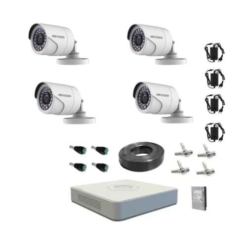 Hikvision 4K Full HD biztonsági kamerarendszer, 4 kamera, DVR, 1TB merevlemez, tápegységek, kábelek, csatlakozók