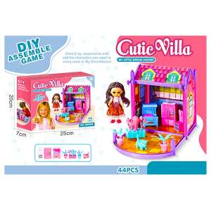 Cutie Villa 44 piece dollhouse playset, DIY assemble game, includes furniture, doll, and accessories - Dollhouse