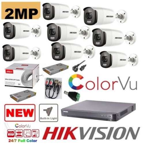 Hikvision 8 kamerás professzionális biztonsági rendszer ColorVu technológiával, 2MP felbontással, 40m IR-vel és tartozékokkal