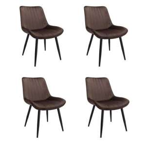 Scandinavian Style Velvet Chairs, Metal, Brown, Set of 4, 54x61x83 cm, Viva