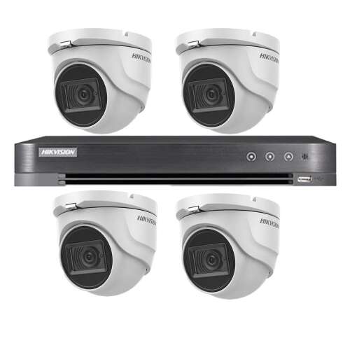 Hikvision 4 kamerás beltéri biztonsági rendszer 4 az 1-ben DVR-rel, 8MP felbontással, 2.8mm lencsével, 30m IR éjjellátással