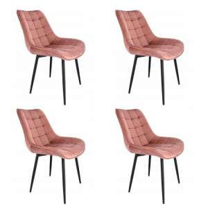Scandinavian Style Chairs, Metal, Velvet, Pink, Set of 4, 53x63x83 cm, Misty