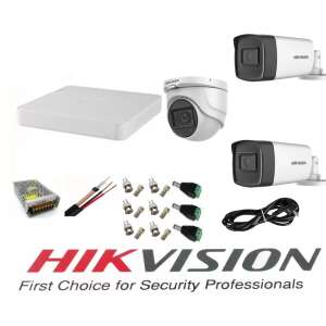 Hikvision professional security camera system with 3 cameras, 2 outdoor Turbo HD IR 40M and 1 indoor IR 20m with full accessories - Hikvision Security Camera