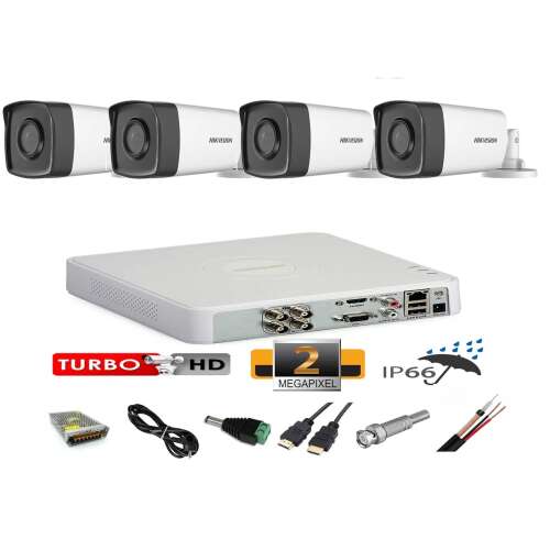 Hikvision 4 csatornás Turbo HD CCTV biztonsági rendszer 4 db 2MP kamerával, DVR-rel és tartozékokkal