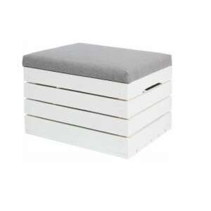 IsoTrade tárolódoboz, fa, Vintage modell, 50x40x35 cm, fehér, szürke párnával