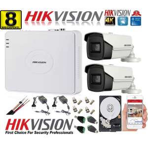 Hikvision 8MP 4K biztonsági kamera rendszer 2 kamerával, 4 csatornás DVR-rel, tartozékokkal és HDD-vel - Hikvision