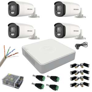 Hikvision 4 kamerás megfigyelő rendszer 5MP ColorVu kamerákkal, 40m színes éjszakai látással, 4 csatornás 5MP DVR-rel és tartozékokkal - Hikvision