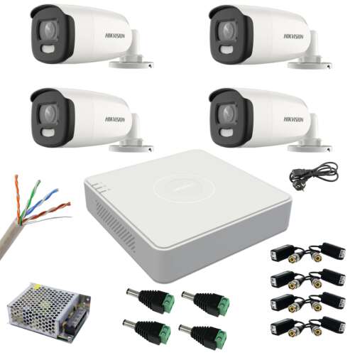 Hikvision 4 kamerás megfigyelő rendszer 5MP ColorVu kamerákkal, 40m színes éjszakai látással, 4 csatornás 5MP DVR-rel és tartozékokkal