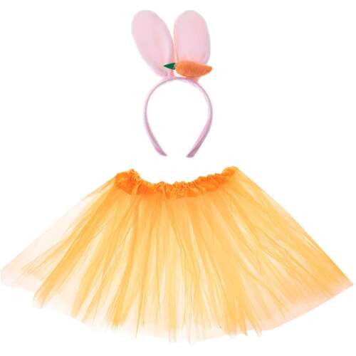 Nyuszi jelmez gyerekeknek, tartalmaz tutu szoknyát és fejpántot nyuszi fülekkel és sárgarépával, Ikonka IK17976
