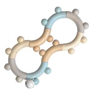 Blue and natural wood baby rattle with bell, Egmont Toys - Rattle