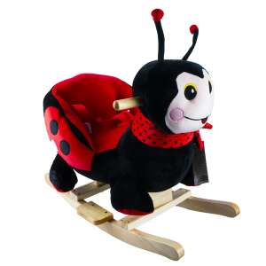 Ladybug rocking horse, plush and wood, for babies and toddlers, red and black, with wheels - Rocking horse & animal