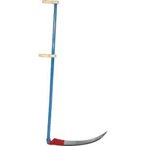 700 mm hosszú sarló kék fém nyéllel és fa markolattal, fű és gyom vágására - Kasza
