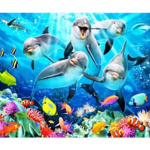 Diamond painting kit with dolphins and coral reef, 40x50 cm - Diamond painting kit