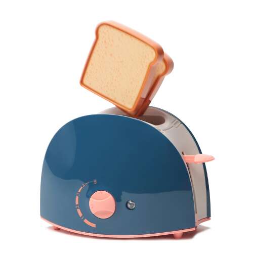 Kék és rózsaszín játék kenyérpirító két szelet kenyérrel,  játék konyhai eszköz gyerekeknek