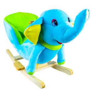 Baby Rocking Elephant, Wood + Plush, Blue, 60x34x45 cm