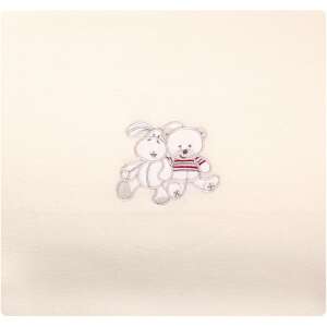 Pătură pentru bebeluși Womar Zaffiro cu urs de pluș și iepuraș brodați, 90 x 80 cm - Paturici bebe