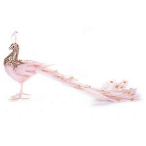 Pink peacock Christmas decoration with gold glitter, 50x20x23 cm - Christmas
