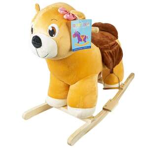 Brown rocking horse with wooden base, plush body and brown saddle, for kids - Rocking horse & animal