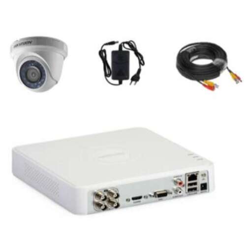 Hikvision biztonsági kamera rendszer, 1 beltéri kamera, 4 csatornás DVR, 2MP felbontás, IR éjjellátó, felhő rögzítés, mobil alkalmazás
