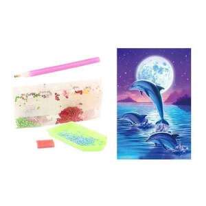 Toi-Toys TT47160Z Diamond Painting Kit, Dolphins under the Moon, 15x10 cm - Diamond painting kit