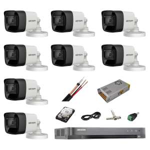 Hikvision Turbo HD CCTV rendszer 8x 4 az 1-ben 8MP kamerával, 8 csatornás 8MP DVR-rel, 2TB merevlemezzel, tápellátással, kábelekkel és tartozékokkal - Hikvision Biztonsági kamera