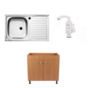 Tempo Line kitchen sink set with cabinet, electric faucet, and drain siphon - Kitchen Furniture
