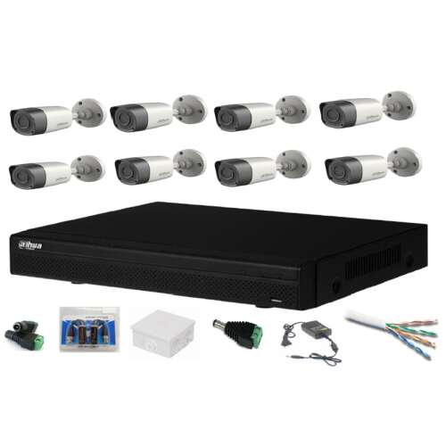 Dahua 8 csatornás biztonsági kamerarendszer 8 kültéri kamerával, DVR-rel és tartozékokkal