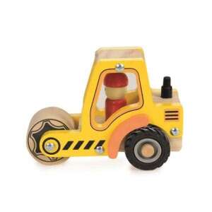 Egmont Toys Wooden Toy Road Roller, yellow construction toy for kids, with a driver figure - Kids's play car