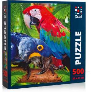 De.tail 500 piece puzzle featuring two parrots, a red and blue macaw, in a jungle setting - OEM Puzzle