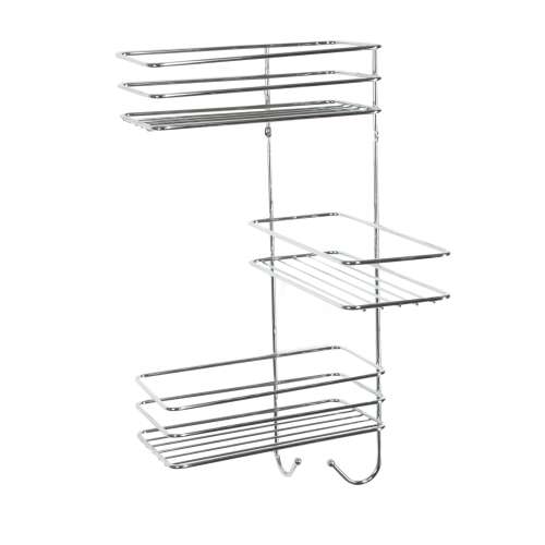 AWD fürdőszoba polc, 3 polccal, krómozott fém, zuhanyzó szervező kampókkal