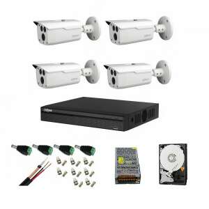 Professional Video Surveillance System with 4 Dahua 5MP HDCVI IR 80m Cameras, Full Accessories, Coaxial Cable, Live Internet