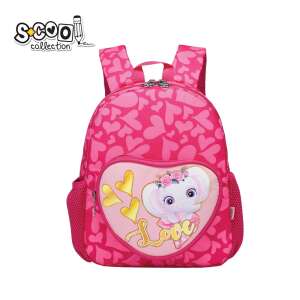 S-cool Collection rózsaszín óvodai hátizsák elefánt mintával, szeretet felirattal, szív alakú első zsebbel - Ovis hátizsák, táska