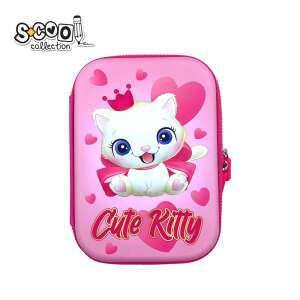S-cool Cute Kitty pencil case with a pink design featuring a cute cat with a crown and hearts - Pencil Case