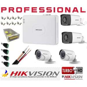 Hikvision 4 csatornás 2MP biztonsági kamerarendszer 4 kamerával, DVR-rel, tápegységgel, kábelekkel és tartozékokkal - Hikvision