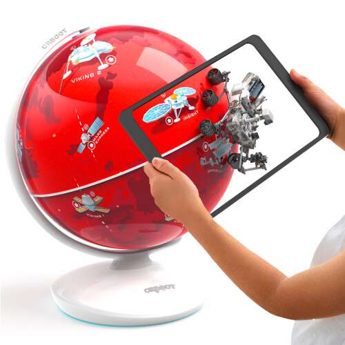 Orboot Mars Interactive Globe with Augmented Reality (AR) for Kids, showing a child using the globe with a tablet