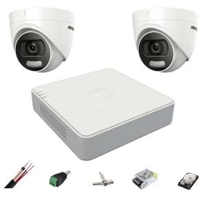 Hikvision 5MP 2.8mm ColorVU 2-camera security system with 4-channel DVR, 500GB hard drive, and accessories - Hikvision Security Camera