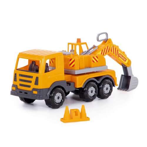 Polesie toy excavator truck, yellow construction vehicle for kids