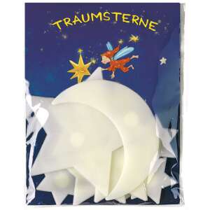 Glow in the dark stars and moon wall stickers, 8 stars and 1 moon, Traumsterne brand - Phosphorescent wall decoration