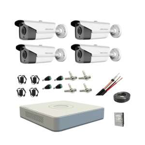 Hikvision 4 csatornás CCTV rendszer 4 golyó kamerával, 2MP felbontás, 80m IR, 1TB HDD és tartozékok - Hikvision