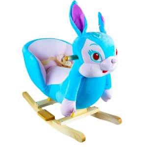 Blue plush bunny rocking horse for babies, with wooden base - Rocking horse & animal