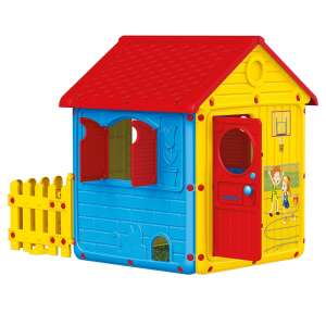 Dolu My First House playhouse for kids, yellow, red, blue, with fence - Dolu