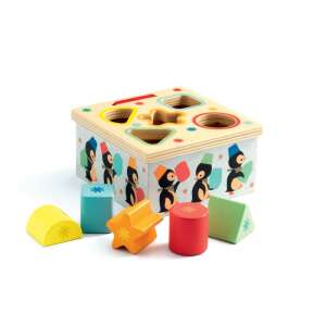 Formabedobó - Formás Pingvin - Geo Pingy - DJECO jucărie de sortare a formelor cu design de pinguin, din lemn, pentru bebeluși - Jocuri de sortare a formelor