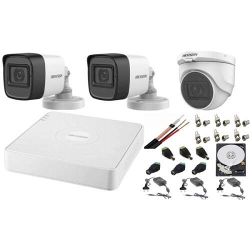 Hikvision Turbo HD biztonsági kamera rendszer, 3 kamera, 4 csatornás DVR, 500GB HDD