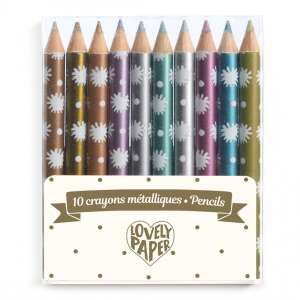 Lovely Paper 10 Metallic Crayons Pencils, set of 10 metallic crayons with white polka dots - Pen & Pencil
